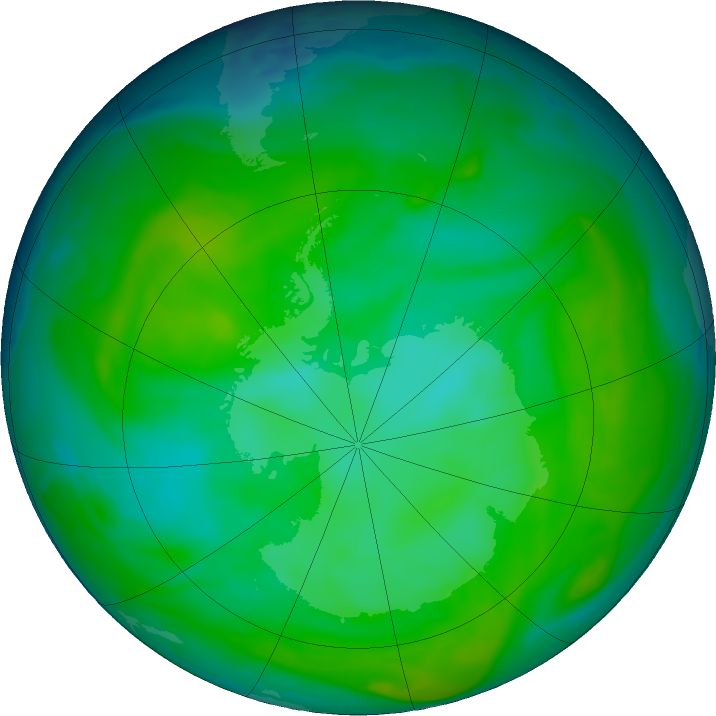 Antarctic ozone map for 29 December 2019